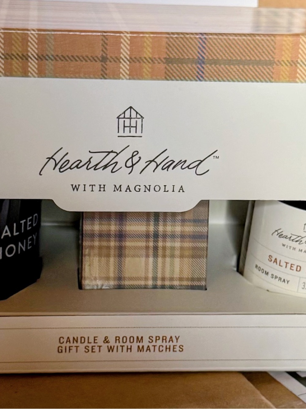 Threshold Plaid Candle & Room Spray Gift Set - Brown, Cream, Tan